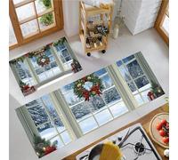 MULERN Alfombras de Cocina para Piso 2 Piezas, Antideslizantes Alfombras de Cocina Lavables, Tema Navideño Navidad Escaparate Coronas, Antifatiga Tapetes Cómoda para el Suelo, 40x60cm+40x120cm