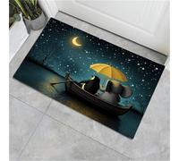MULERN Alfombrillas de Bienvenida Animales De Cuentos De Hadas, Elefantes Pingüinos Verde Oscuro, Felpudo Antiscivolo Lavable, Perfil Bajo, para Decoración del Hogar, Entrada Porche Balcón, 50x80cm