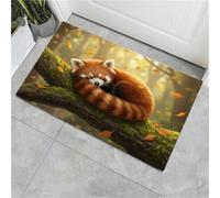 MULERN Alfombrillas de Bienvenida Animales del Bosque, Panda Durmiendo Marrón Rojizo, Felpudo Antiscivolo Lavable, Perfil Bajo, para Decoración del Hogar, Entrada Porche Balcón, 50x80cm