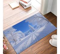 MULERN Alfombrillas para Interiores, Felpudo Bosque Nevado Invernal Paisaje Natural Absorbente Antideslizante de Perfil Bajo para Entrada Cocina Puerta Trasera, Mascotas Perros, 80x120cm