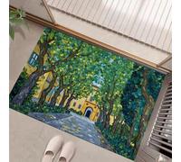 MULERN Alfombrillas para Interiores, Felpudo Calles Árboles Edificios Pinturas Al Óleo Absorbente Antideslizante de Perfil Bajo para Entrada Cocina Puerta Trasera, Mascotas Perros, 40x60cm