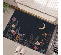 MULERN Alfombrillas para Interiores, Felpudo Forma Luna Creciente Flores Ilustración Plantas Absorbente Antideslizante de Perfil Bajo para Entrada Cocina Puerta Trasera, Mascotas Perros, 60x90cm