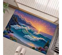 MULERN Alfombrillas para Interiores, Felpudo Olas del Atardecer Surrealismo Absorbente Antideslizante de Perfil Bajo para Entrada Cocina Puerta Trasera, Mascotas Perros, 80x120cm