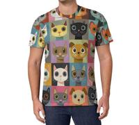 MULERN Camiseta Hombre Estampado 3D Collage De Cabezas De Gato Moda Casual