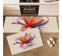 MULERN Conjuntos de Alfombras de Cocina, Arte Abstracto Flores De Papel, 2 Piezas Alfombra Antideslizante Lavable para Baño/Cocina, Alfombra para Piso Que Atrapa el Agua, 40x60cm+40x120cm