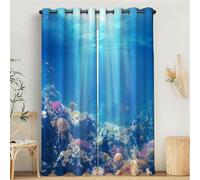 MULERN Cortinas Opacas Aisladas Térmicamente con Ojales, Diseño de Escena Submarina De Peces De Arrecife De Coral, Aspecto, Cortina Térmica para Salón Dormitorio, 2 Unidades 140An x 260Al cm, Azul