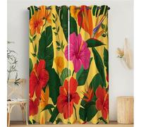 MULERN Cortinas Termicas, Aislantes Frio Cortinas Opacas, Dormitorio 2 Piezas 140An x 260Al cm Tropical Flores Cortina con Ojales, Cortina Hibisco Ave del Paraíso Vistoso para Salon/Comedor