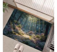 MULERN Felpudo 40x60cm con Base Antideslizante Pelo Corto Multiusos - Diseño Camino Mariposa Bosque Luz Solar, Alfombra Lavable para Cocina Baño Entrada y Salón, Verde