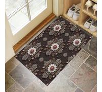 MULERN Felpudo Alfombra de Entrada Lavable, Azteca Interior Tribu Ilustración Pequeña Alfombra Antideslizante Suave Superfina para Cocina Baño Dormitorio 60x90cm, Marrón Oscuro