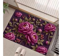 MULERN Felpudo Alfombra de Entrada Lavable, Interior Ilustración Vintage De Un Capullo De Peonía Pequeña Alfombra Antideslizante Suave Superfina para Cocina Baño Dormitorio 60x90cm, Rosa Intenso