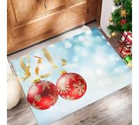 MULERN Felpudo Alfombra de Entrada Lavable, Navidad Fondo Interior Cintas Bolas Decorativas Pequeña Alfombra Antideslizante Suave Superfina para Cocina Baño Dormitorio 50x80cm, Azul Claro