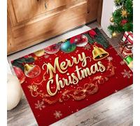 MULERN Felpudo Alfombra de Entrada Lavable, Navidad Fondo Interior Feliz Navidad Campanas Pequeña Alfombra Antideslizante Suave Superfina para Cocina Baño Dormitorio 40x60cm, Rojo Dorado