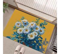MULERN Felpudo Alfombra de Entrada Lavable, Pintura Al Óleo Interior Margaritas Pintadas A Mano Pequeña Alfombra Antideslizante Suave Superfina para Cocina Baño Dormitorio 90x150cm, Amarillo Azul