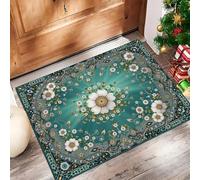 MULERN Felpudo Antideslizante 40x60cm, Bordes Florales Trampa de Tierra Felpudo Interior para una Entrada Limpia, Arte Tradicional Alfombra Absorbentes, Fácil de Cuidar, Azul-Verde