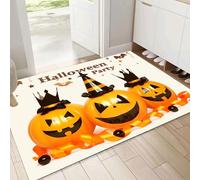 MULERN Felpudo Antideslizante 40x60cm, Calabaza Cinta Trampa de Tierra Felpudo Interior para una Entrada Limpia, Halloween Decoración Alfombra Absorbentes, Fácil de Cuidar, Naranja