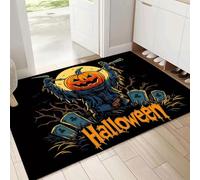 MULERN Felpudo Antideslizante 50x80cm, Espantapájaros Cabeza De Calabaza Trampa de Tierra Felpudo Interior para una Entrada Limpia, Ilustración Alfombra Absorbentes, Fácil de Cuidar, Naranja Azul