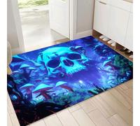 MULERN Felpudo Antideslizante 50x80cm, Hongos Calaveras Trampa de Tierra Felpudo Interior para una Entrada Limpia, Fantasía Alfombra Absorbentes, Fácil de Cuidar, Índigo