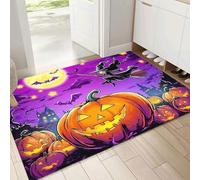 MULERN Felpudo Antideslizante 80x120cm, Calabaza Bruja Trampa de Tierra Felpudo Interior para una Entrada Limpia, Dibujo Animado Alfombra Absorbentes, Fácil de Cuidar, Púrpura