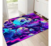 MULERN Felpudo Antideslizante 80x120cm, Neón Calavera Trampa de Tierra Felpudo Interior para una Entrada Limpia, Dibujos Animados Alfombra Absorbentes, Fácil de Cuidar, Azul púrpura