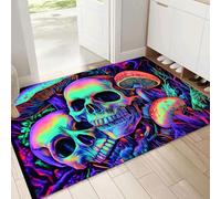 MULERN Felpudo Antideslizante 90x150cm, Calavera Hongo Trampa de Tierra Felpudo Interior para una Entrada Limpia, Psicodélico Alfombra Absorbentes, Fácil de Cuidar, Vistoso