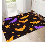 MULERN Felpudo Antideslizante 90x150cm, Cielo Estrellado Murciélagos Trampa de Tierra Felpudo Interior para una Entrada Limpia, Dibujos Animados Alfombra Absorbentes, Fácil de Cuidar, Naranja Púrpura