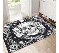 MULERN Felpudo Antideslizante 90x150cm, Cráneo Luciérnaga Trampa de Tierra Felpudo Interior para una Entrada Limpia, Movimiento Artístico Alfombra Absorbentes, Fácil de Cuidar, Negro