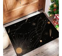 MULERN Felpudo Antideslizante 90x150cm, Líneas Universo Cuerpos Celestes Trampa de Tierra Felpudo Interior para una Entrada Limpia, Minimalismo Alfombra Absorbentes, Fácil de Cuidar, Oro Negro