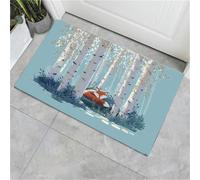 MULERN Felpudo con Diseño de Zorro del Bosque De Abedules Ilustración De Bosque, Alfombra para Entrada de Casa, Felpudo Lavable Adecuada para Dormitorio Interior Decoración de Habitación, 90x150cm