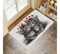 MULERN Felpudo de Dibujo, Alfombra Corazón Beso Gato para Entrada, Felpudo Entrada Casa 50x80cm, Alfombra de Puerta de Entrada, Lavables, Decorativo Casa, Gris