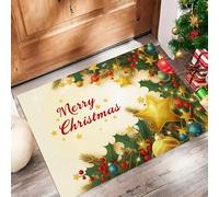 MULERN Felpudo de Interior 40x60cm, Diseño de Acebo Corona, Lavable Antideslizante, Alfombrilla Navidad Fondo Plegable de Pelo Corto para Entrada, Alfombra Fácil de Limpiar, Amarillo Claro