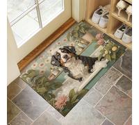 MULERN Felpudo de Interior 40x60cm, Diseño de Bañera Perro De Montaña Bernés, Lavable Antideslizante, Alfombrilla Lindo Animales Plegable de Pelo Corto para Entrada, Alfombra Fácil de Limpiar, Verde
