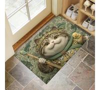 MULERN Felpudo de Lindo Animal, Alfombra Cepillo De Dientes Gato Gordo para Entrada, Felpudo Entrada Casa 60x90cm, Alfombra de Puerta de Entrada, Lavables, Decorativo Casa, Verde pálido