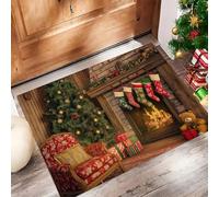 MULERN Felpudo de Vintage, Alfombra Calcetines Navideños Decoración Chimenea para Entrada, Felpudo Entrada Casa 80x120cm, Alfombra de Puerta de Entrada, Lavables, Decorativo Casa, Marrón Claro