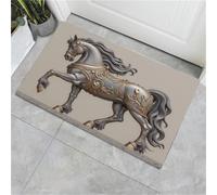 MULERN Felpudo Interior Caballo De Guerra En Relieve, Entrada Tienda Decoración De Lujo Alfombra Cocina Lavable Antideslizante, Felpudos Entrada Suave y de Perfil Bajo Casa Baño 80x120cm