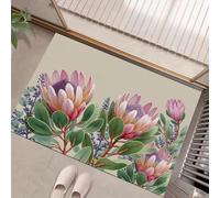 MULERN Felpudo Lavable de 40x60cm, Flores Ilustración De Protea Rey, para Entrada, Antideslizante Plegable, para Cocina, Alfombra de Suelo de Interior de Pelo Bajo, Rosa Verde