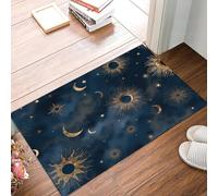 MULERN Felpudo Lavable de 40x60cm, Misterio De Lujo Luna Y Sol Dorados, para Entrada, Antideslizante Plegable, para Cocina, Alfombra de Suelo de Interior de Pelo Bajo, Azul Marino
