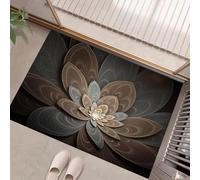 MULERN Felpudo Lavable de 60x90cm, Arte Abstracto Flores Fractales, para Entrada, Antideslizante Plegable, para Cocina, Alfombra de Suelo de Interior de Pelo Bajo, Gris marrón