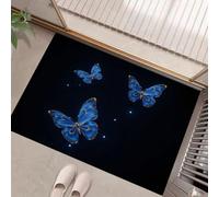 MULERN Felpudo Lavable de 60x90cm, Minimalismo Mariposas Revoloteando En Pan De Oro, para Entrada, Antideslizante Plegable, para Cocina, Alfombra de Suelo de Interior de Pelo Bajo, Negro Azul