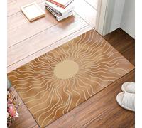 MULERN Felpudo Lavable de 90x150cm, Geometría De Abstracción Líneas del Sol, para Entrada, Antideslizante Plegable, para Cocina, Alfombra de Suelo de Interior de Pelo Bajo, Marrón Claro