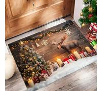 MULERN Felpudo Navidad Fondo, 40x60cm Alfombra Puerta Árbol De Navidad Renos, Alfombra Navidad Antideslizante para Cocina Pasillo Salón, Felpudo Entrada Casa Decoración