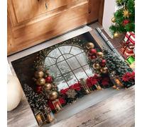 MULERN Felpudo Navidad Fondo, 40x60cm Alfombra Puerta Ventana Globos Árbol De Navidad, Alfombra Navidad Antideslizante para Cocina Pasillo Salón, Felpudo Entrada Casa Decoración