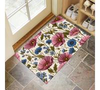 MULERN Felpudos de Limpiables, Amapola Campanilla Almohadillas Crema Antideslizantes Interiores para Recolección de Polvo, Acuarela Flor Silvestre Puertas Absorbentes de Agua 90x150cm