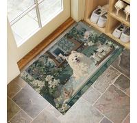 MULERN Felpudos de Limpiables, Bañera Perro Almohadillas Verde Antideslizantes Interiores para Recolección de Polvo, Animal Samoyedo Flores Puertas Absorbentes de Agua 40x60cm