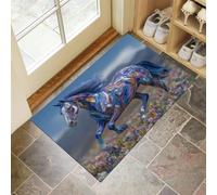 MULERN Felpudos de Limpiables, Pastizales Carreras Caballos Almohadillas Azul Antideslizantes Interiores para Recolección de Polvo, Vida Salvaje Puertas Absorbentes de Agua 40x60cm