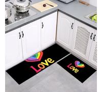 MULERN Juego de 2 Alfombras Antideslizantes de Cocina, Alfombras Arcoíris Amor Letras Antifatiga Duraderas, Alfombra Cocina Arte Lavables para Comedor, Salón, 43x75cm+43x150cm, Negro