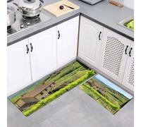 MULERN Juego de 2 Alfombras Antideslizantes de Cocina, Alfombras Viñedos Colinas Antifatiga Duraderas, Alfombra Cocina Campo Paisaje Lavables para Comedor, Salón, 43x75cm+43x150cm, Verde