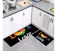 MULERN Juego de Alfombras de Cocina 40x60cm+40x120cm, Juego de Alfombrilla Corazón De Arcoíris de pie Antideslizantes y Antifatiga de 2 Piezas, para Hogar de la Oficina, Arte Lineal Negro