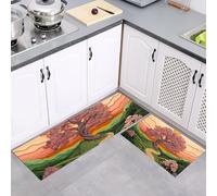 MULERN Juego de Alfombras de Cocina 43x75cm+43x150cm, Juego de Alfombrilla Colinas De Árboles Antiguos de pie Antideslizantes y Antifatiga de 2 Piezas, para Hogar de la Oficina, De Ensueño Rosa Verde