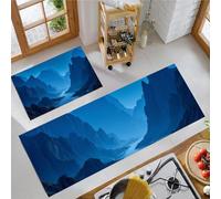 MULERN Juego de Alfombras de Cocina de 2 Piezas, Fantasía Paisaje Valle Río Tapetes de Cocina Antideslizantes Lavables 50x80cm+50x150cm, Alfombra de Piso para Pasillo Lavandería, Azul Oscuro