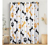 MULERN Juego de Cortinas Opacas con Huellas De Patas Huesos para Dormitorio, Impresión 3D, Diseño de Lindo, 2 Piezas 140An x 240Al cm Cortina Corredera Opaca para Decoración de Salón, Negro Naranja